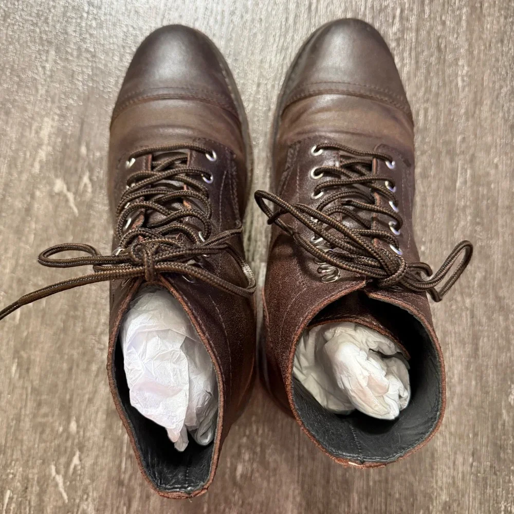 Thursday Boot Co Captain Boot Men Size 8 Dark Brown Leather Lace Up Cap Toe